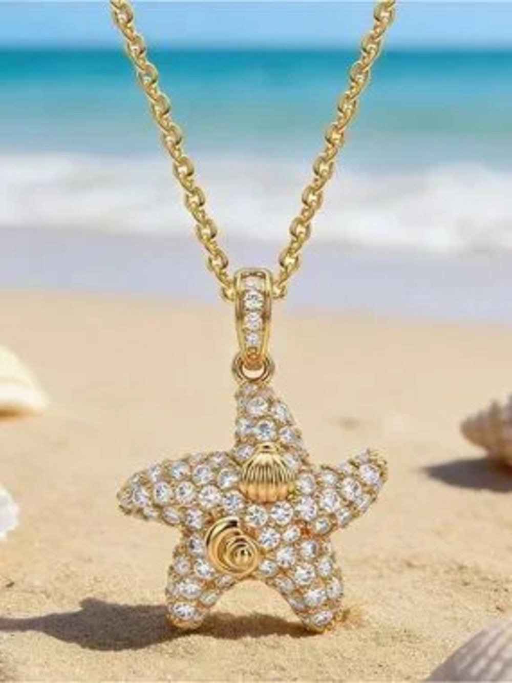 Anthropologie Gold and Clear Crystal Starfish Pendant Necklace